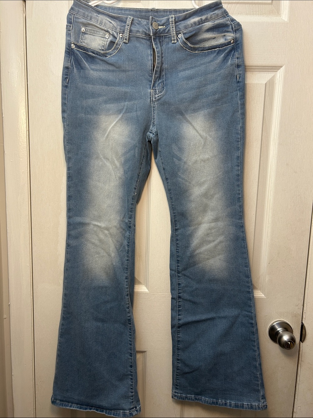 ROMWE Medium Blue Distressed Flare Jeans